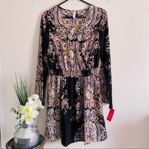Xhilaration Women's Black Floral Long Sleeve Dress - NWT